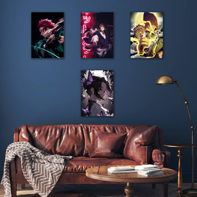 A premium Demon Slayer wall poster set featuring Tanjiro, Zenitsu, Shinobu, and other beloved characters in dynamic, high-quality designs, perfect for anime fans.