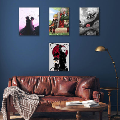This frameless poster set from Naruto beautifully captures key moments and characters, including emotional scenes with Naruto and Jiraiya, Sasuke’s brooding presence, and iconic imagery of the Uchiha clan. Perfect for fans, these designs showcase the anime’s rich storytelling and intense artistry.
